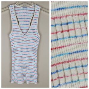 Splendid Stretchy Knit Striped Tank Top Sleeveless White Blue Red Size S